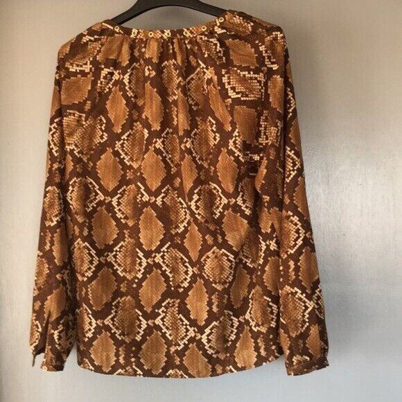 Michael Michael Kors Long Sleeve Rivet Neck Snake Top Tunic Khaki Brown Small - Picture 2 of 6